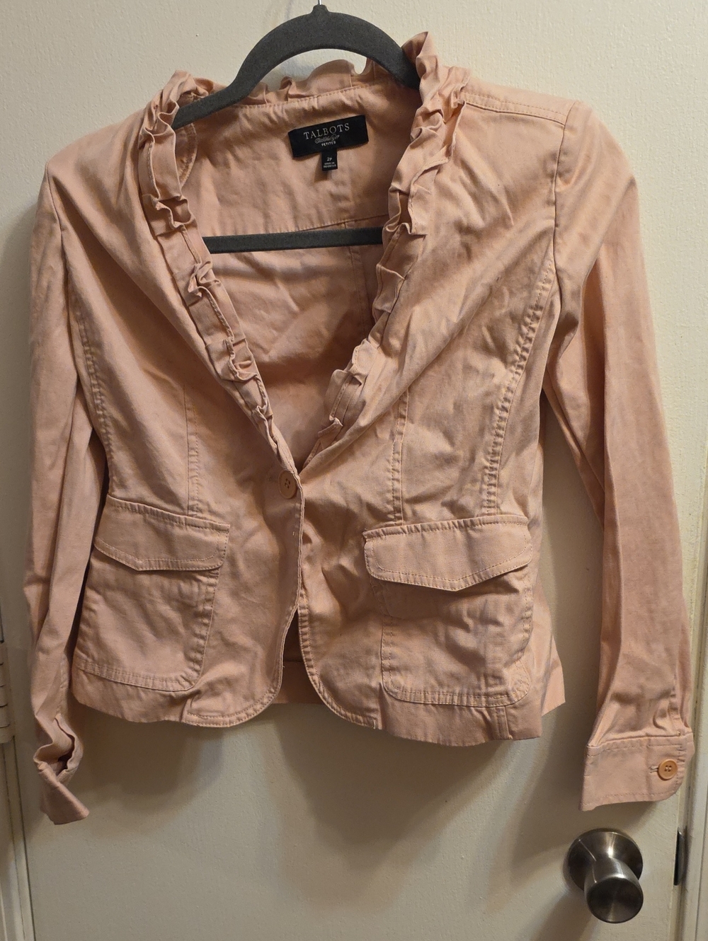 Talbots Light Blush Ruffle-Trim Cotton Blazer